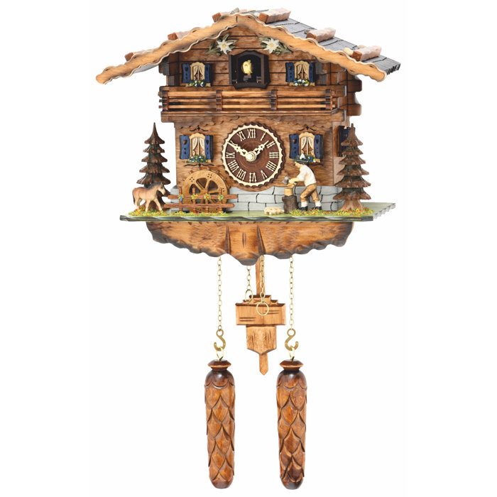 RugAddiction Log Cabin Styled Cuckoo Clock With Moving Wood Cutter And